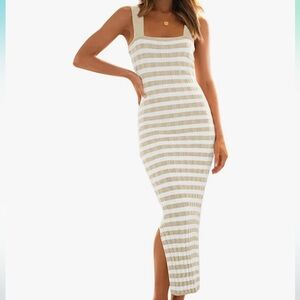 Striped Beige and White Maxi Dress